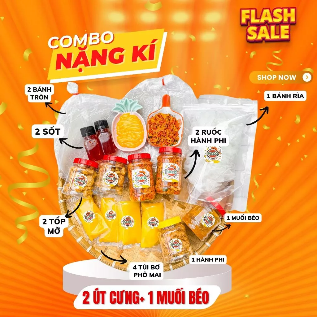 SET 2 COMBO BÁNH TRÁNG PHƠI SƯƠNG GỒM COMBO BƠ M2 5 MÓN + COMBO MUỐI BÉO HOT TREND NHÀ PACO FOOD-đồ ăn vặt
