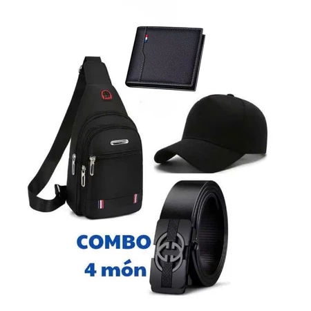 Combo Túi đeo chéo Canvans nam -Thắt lưng da Nam -Tặng ví Da nam dáng ngang- Tặng mũ lưỡi trai Nam