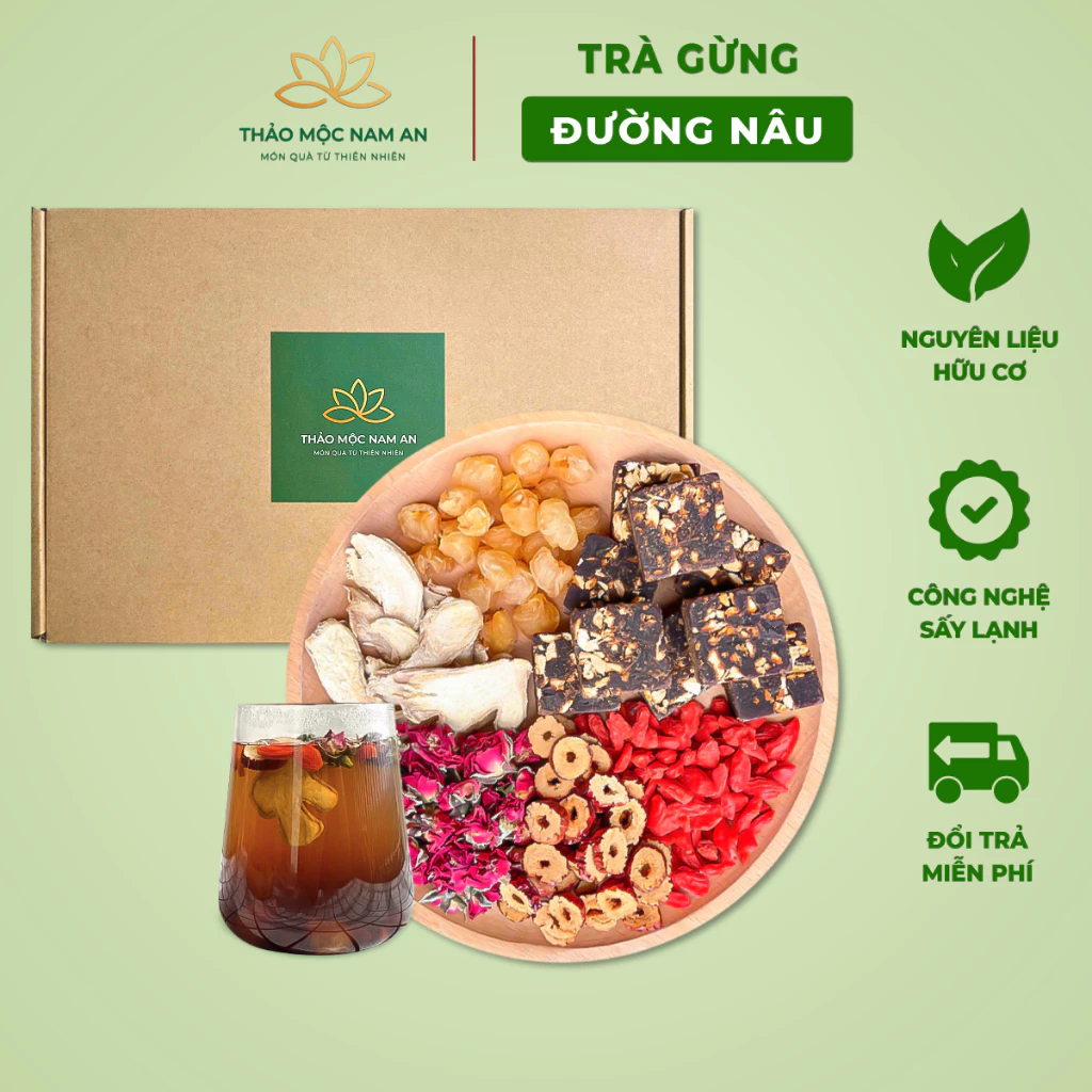 Trà Gừng Đường Nâu Thảo Mộc (Hộp 30 Gói) Giảm Đau Bụng Kinh, Làm Ấm Dịu Bụng, Điều Hòa Kinh Nguyệt, Bổ Máu