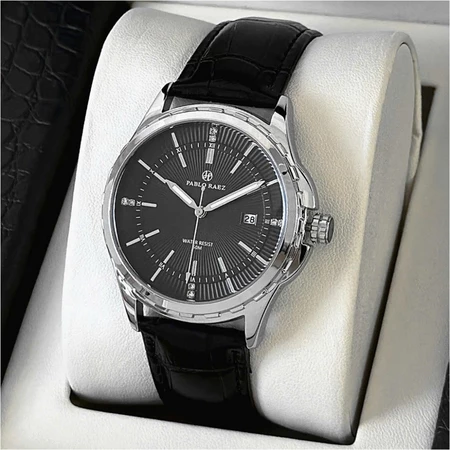 Đồng hồ nam dây da chính hãng PABLO RAEZ chống nước 3ATM có lịch ngày đính đá đơn giản L558 CARIENT