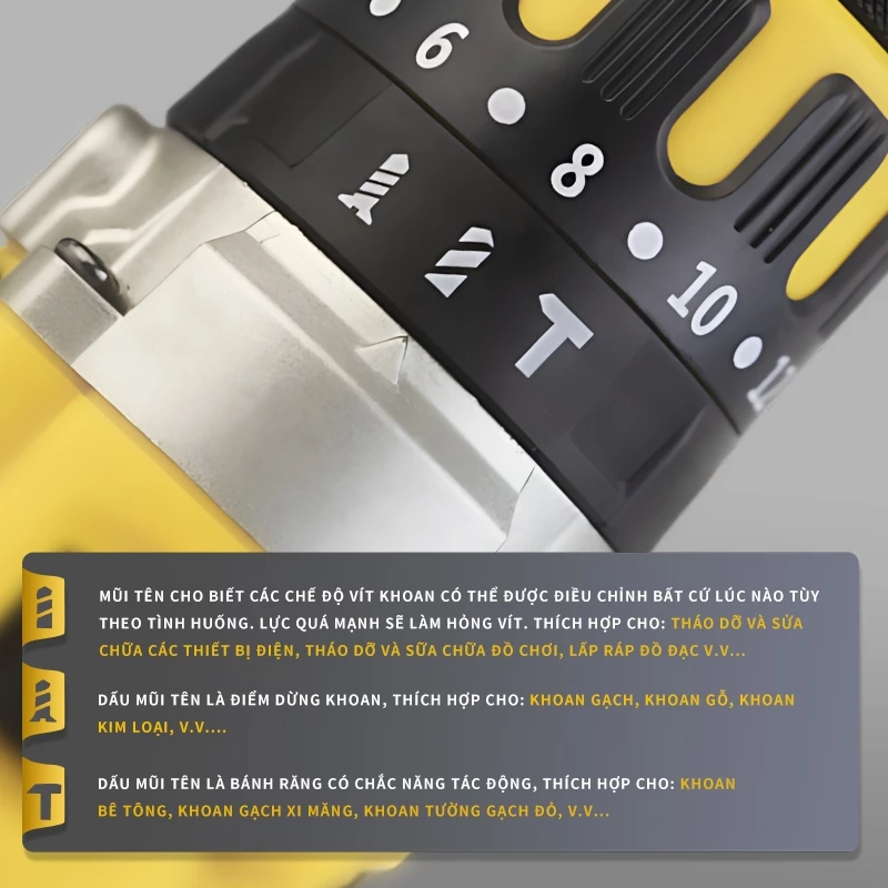 Máy khoan không dây đầu kẹp 13mm, 3 chức năng khoan, bắt vít, búa, động cơ không chổi than, ruột đồng 1301GH-GL