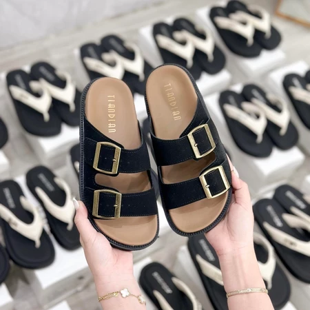 DÉP NỮ DA LỘN 2 QUAI KHÓA CÀI THỜI TRANG CHO MÙA HÈ