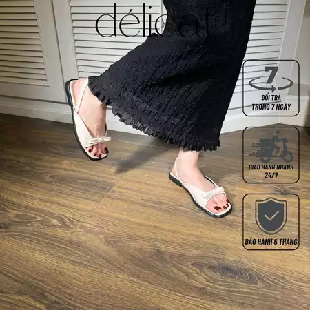 Giày sandal bệt nữ quai gắn nơ quai hậu thun xinh xắn D201