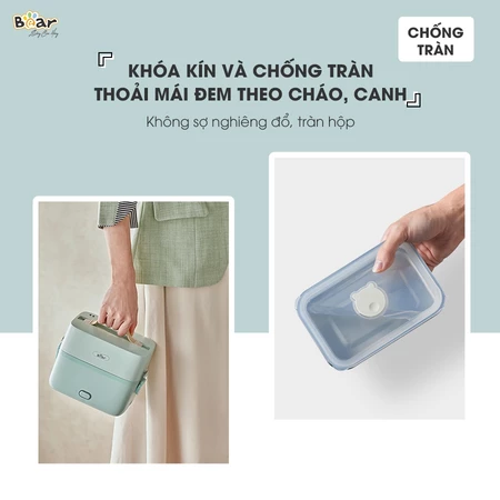 Bộ Hộp Cơm Cắm Điện Bear 2 Tầng 3 Ngăn 1.2L Hâm Nóng Cặp Lồng Cơm Giữ Nhiệt Hộp Cơm Văn Phòng Cắm Điện HC12L