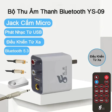 Bộ thu bluetooth 5.3 stereo YS-09, nghe nhạc và hát karraoke cho loa và âm ly âm thanh HIFI stereo cao cấp