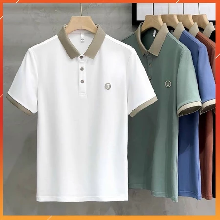 Áo Thun Polo Nam Thêu Chữ U,Chất Liệu Thấm Hút Mồ Hôi,Cổ Phối Màu