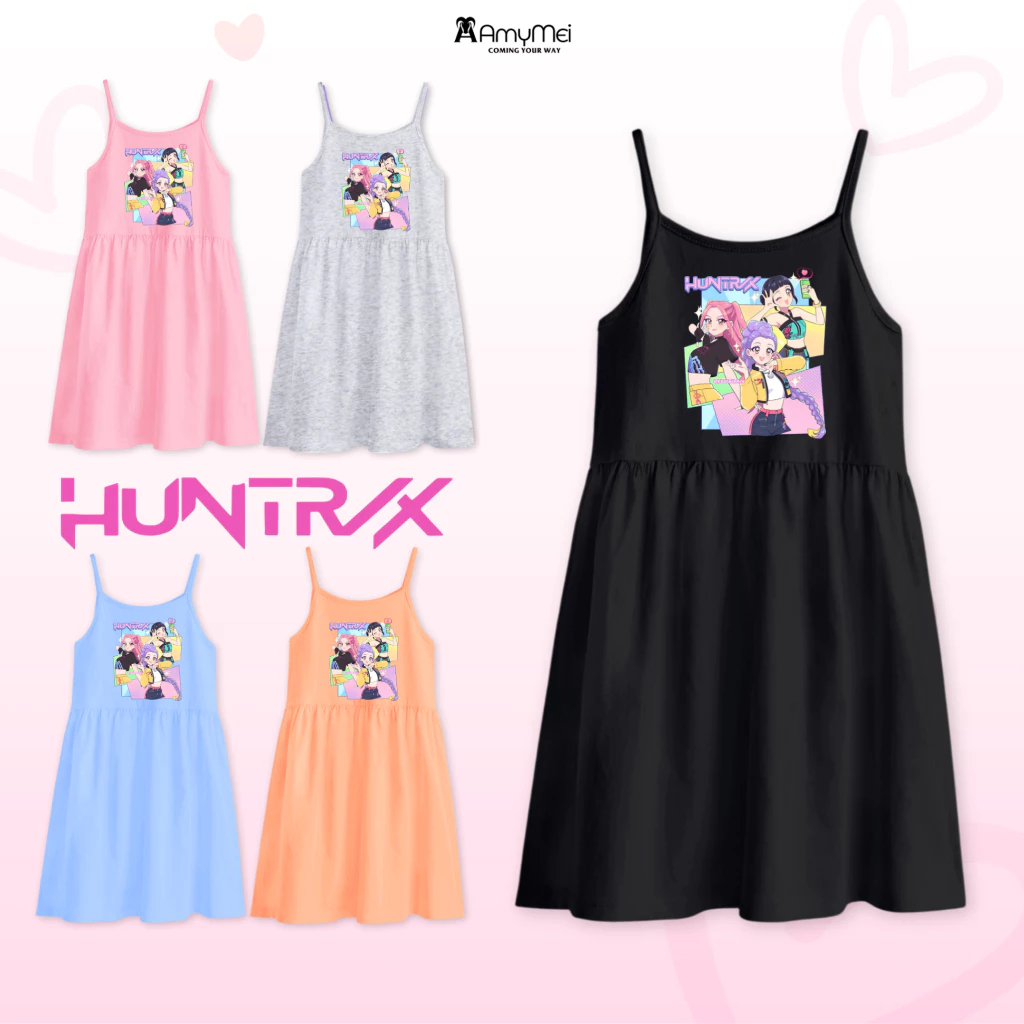 Đầm 2 dây bé gái K-Pop Demon Huntrix Amymei, đầm thun cotton nhật mát mẻ. Cho bé 14-50kg DAMDAY_KP3